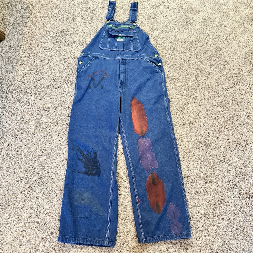 Liberty Denim Bib Overalls 38x30 Hand Painted Vintage Workwear‎